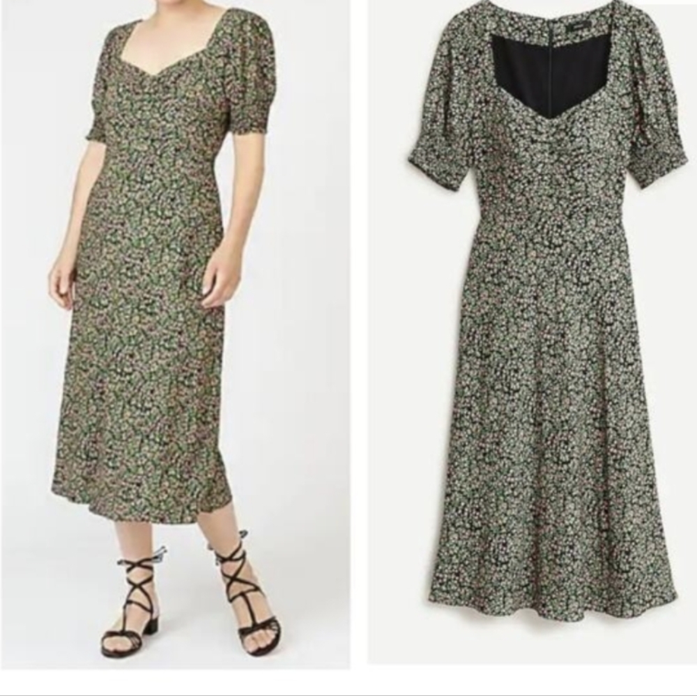 J Crew Sweetheart Neckline Floral Smocked Sleeve Midi Dress 12 - Picture 1 of 14